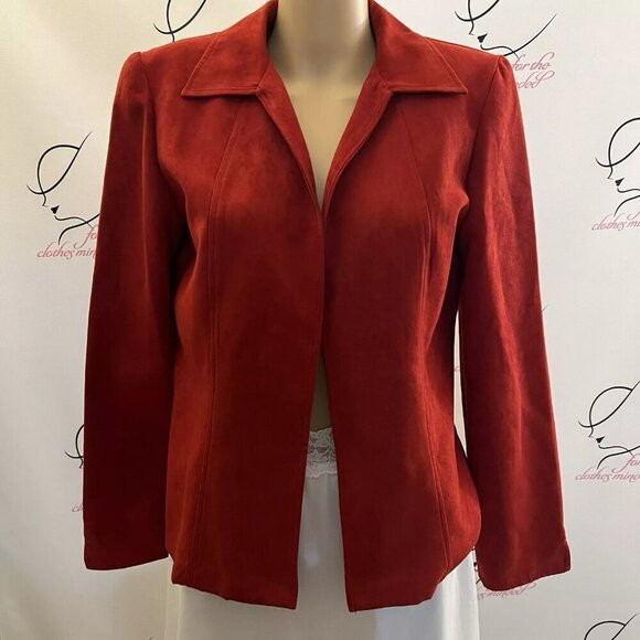 Kim Rogers. Size 10. Long Sleeve Red Open Front Suede Cloth Jacket. DB2 - Picture 1 of 4